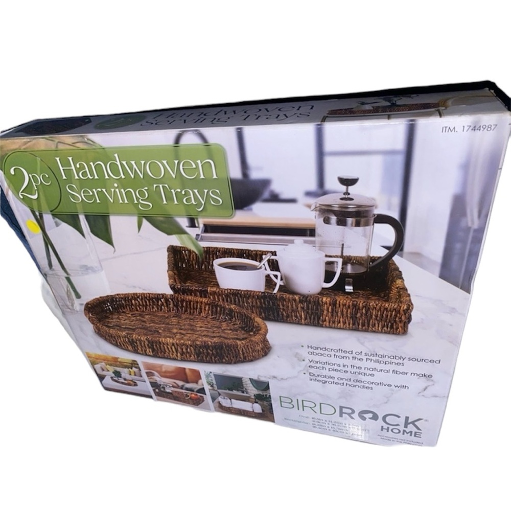 NWT’s Birdrock Home, Set of 2 Piece Handwoven Serving Trays Oval and Rectangular